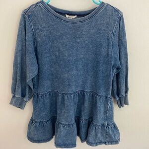 Promesa blue denim like peplum shirt size small